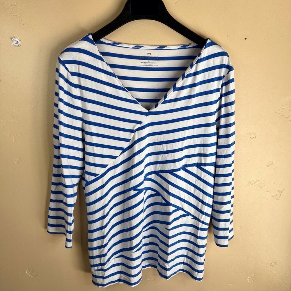 Talbots Womens Nautical Striped VNeck 3/4 Sleeve Flattering Size‎ Large Beachy